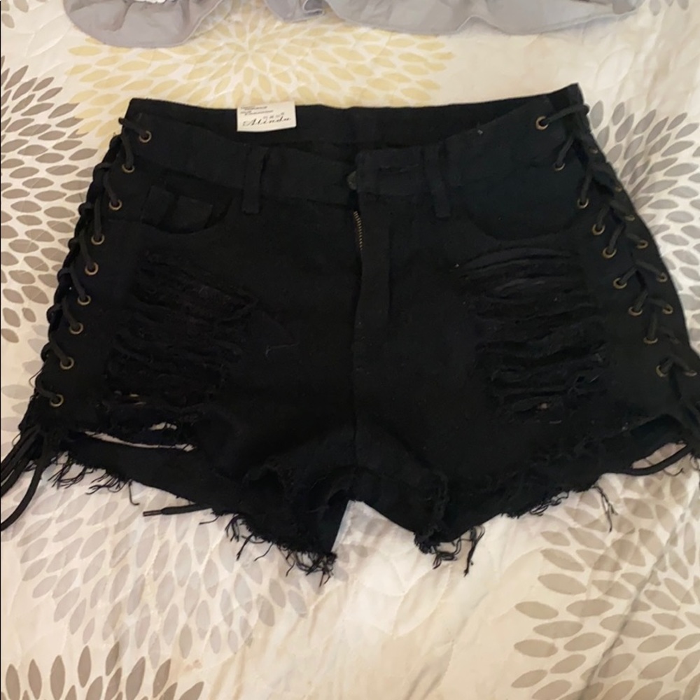 Black lace up/ripped shorts